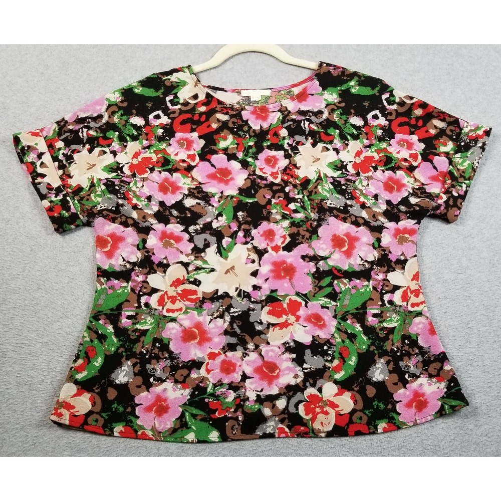 Tulle Top Womens M Medium Pink Green Short Sleeves Blouse Spring Garden Party